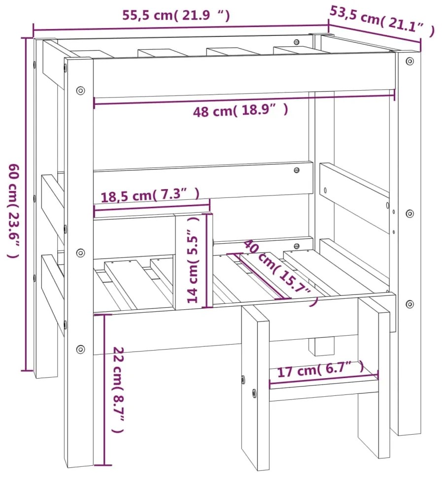 Cama para cães 55,5x53,5x60 cm madeira de pinho maciça branco