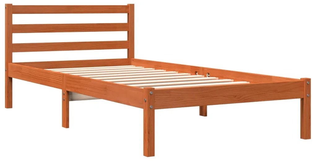 Cama sem colchão 75x190 cm madeira de pinho maciça castanho-mel