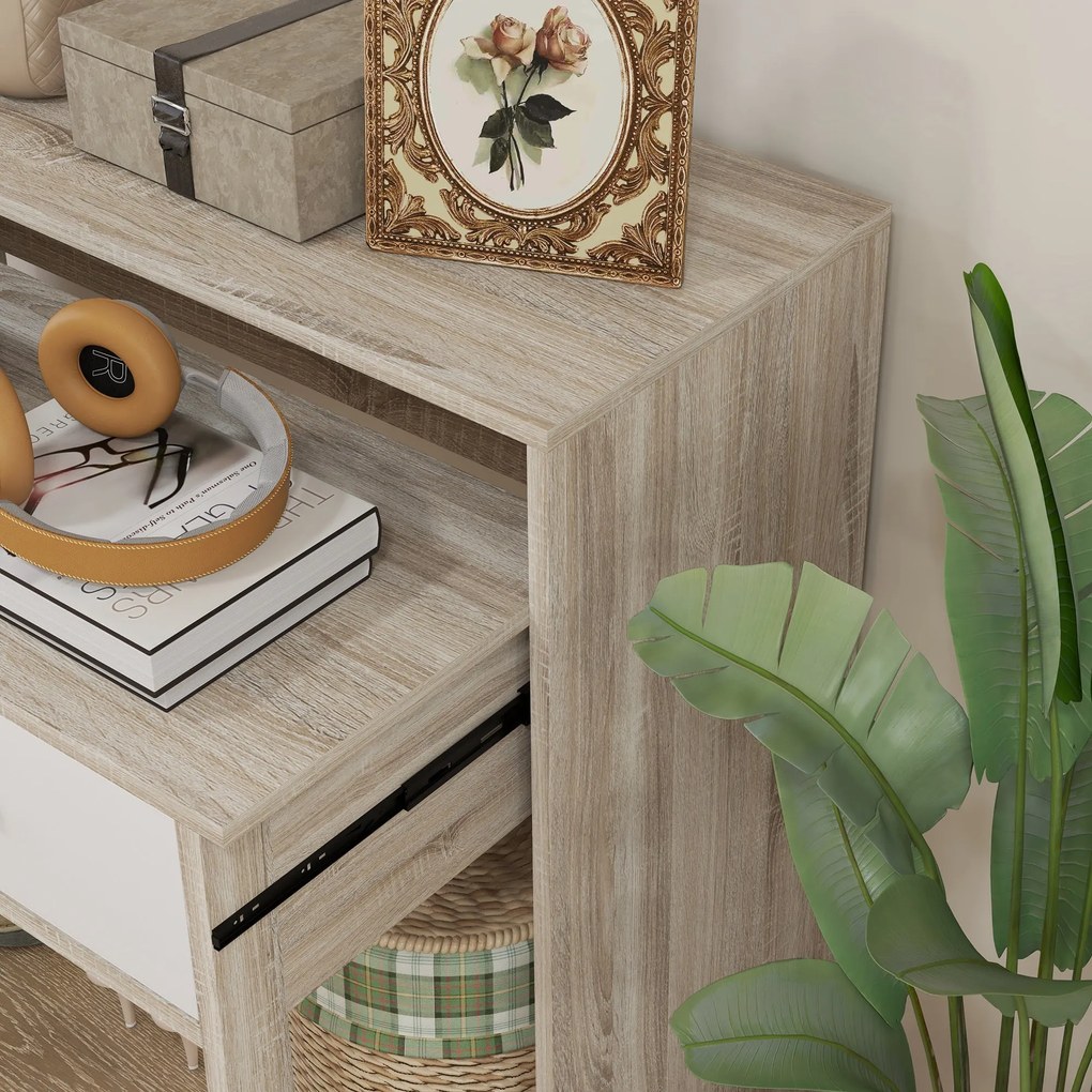 Mesa Consola Moderna de Entrada de 2 Níveis com Trilhos Deslizantes 2