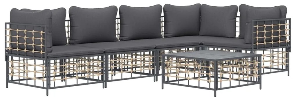 6 pcs conjunto lounge de jardim c/ almofadões vime PE antracite
