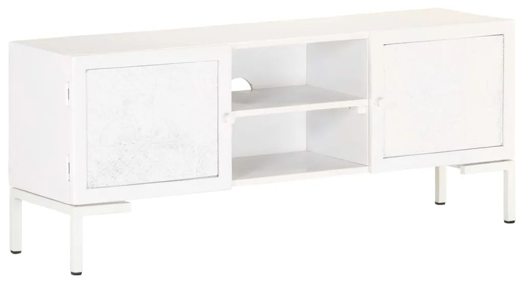 Móvel de TV 115x30x46 cm madeira de mangueira maciça branco