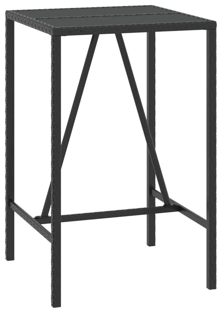 3 pcs conjunto de bar p/ jardim vime PE/acácia maciça preto