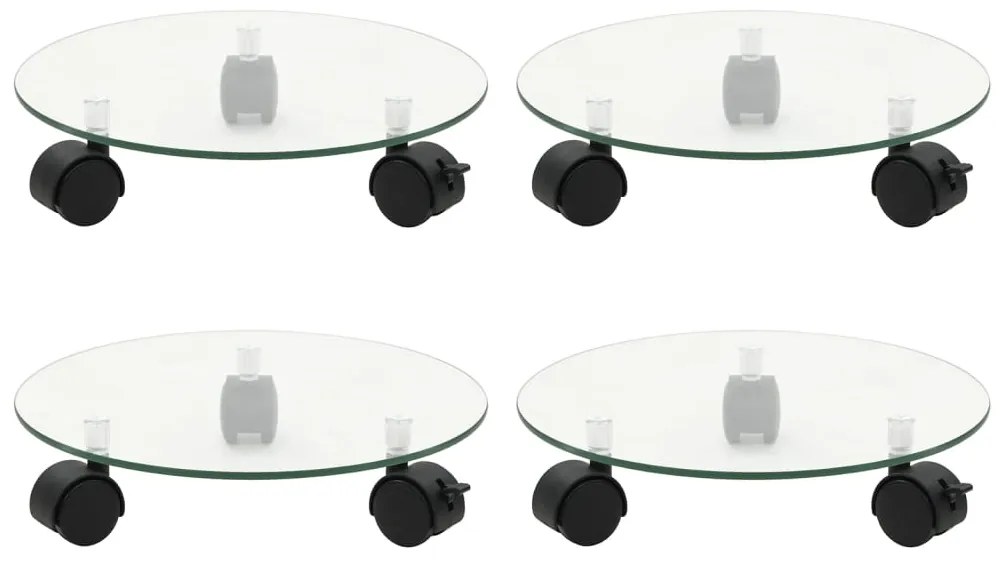3144028 vidaXL Bases com rodas p/ vasos 4 pcs vidro temperado 28 cm redondo