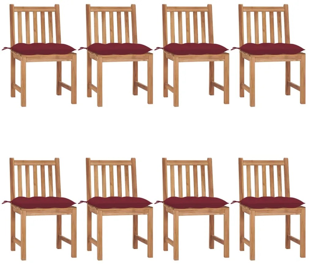 vidaXL Cadeiras de jardim 8 pcs c/ almofadões madeira de teca maciça