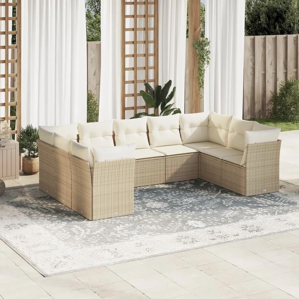 vidaXL 9 pcs conjunto de sofás p/ jardim com almofadões vime PE bege