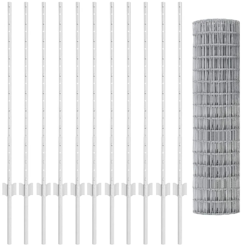 Cercas Euro com 22 Postes Prateados 1x25 m Aço