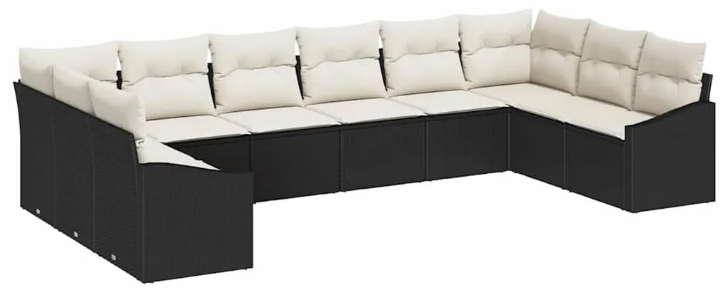 Conjunto de Sofás de Jardim com 10 Peças e Almofadas Preto em Polyratt