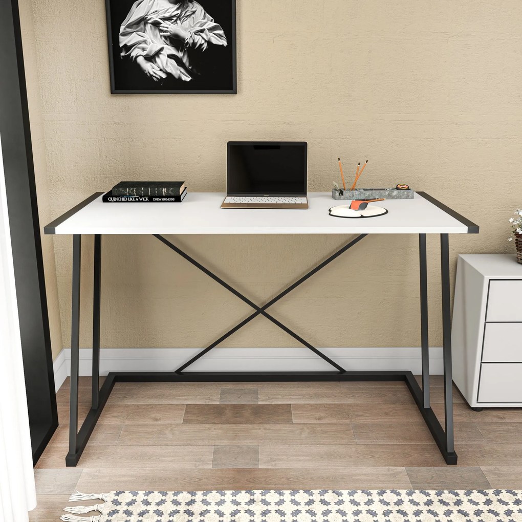 Secretária de Estudo Adelaide - Preto e Branco - 114cm x 60cm x 75cm