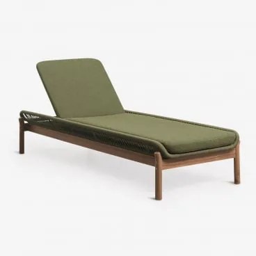 Espreguiçadeira Reclinável Em Madeira De Acácia E Corda Trançada Karvia Castanho Acácia & Bouclé Verde Sálvia - Sklum