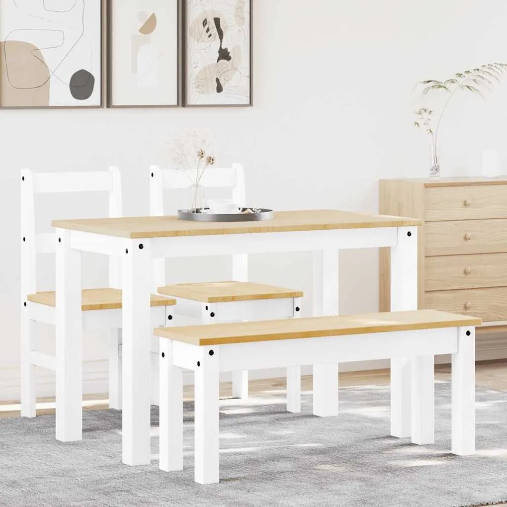 vidaXL 4 pcs conjunto de jantar Panama madeira pinho maciça branco