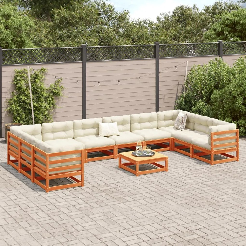 11 pcs conjunto sofás de jardim madeira de pinho castanho mel