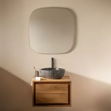 Conjunto De Móvel De Casa De Banho Suspenso Em Madeira De Teca Jabari Madeira De Teca & Irregular Em Cimento Preto ↔︎40 Cm - Sklum