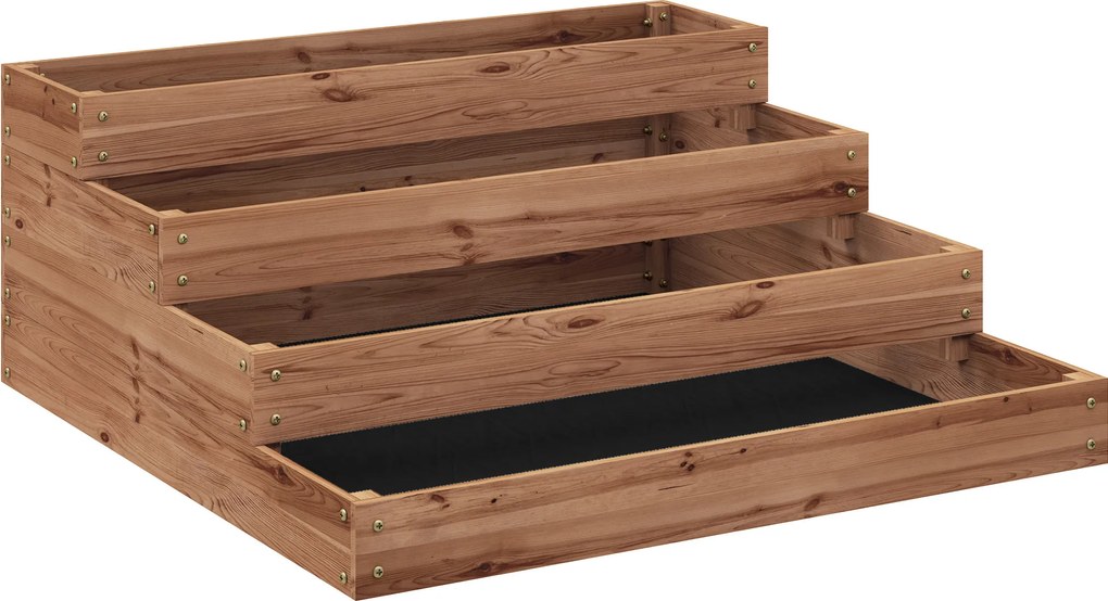 Floreira de Madeira Elevada de 4 Níveis com Desenho em Escada para Cultivos Plantas e Flores  113x113x46 cm Castanho Escuro