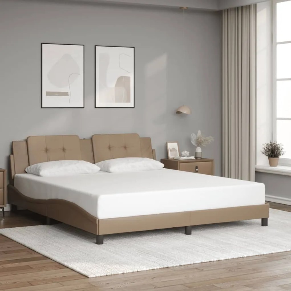 Estrutura cama cabeceira 180x200 cm couro artificial cappuccino