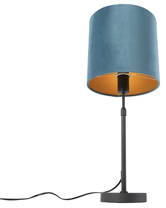 Candeeiro de mesa preto com cúpula em veludo azul com dourado 25 cm - Parte Clássico / Antigo