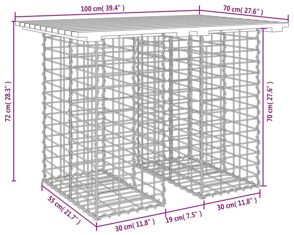 Banco jardim design gabião 100x70x72 cm madeira douglas maciça