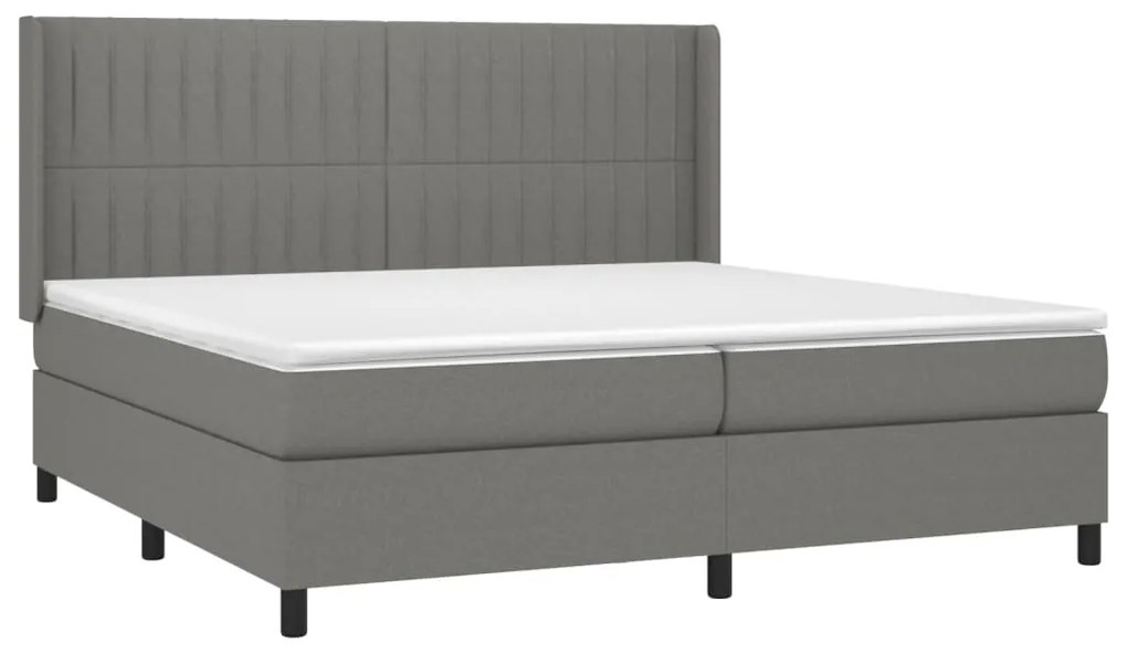 Cama box spring c/ colchão e LED 200x200 cm tecido cinza-escuro