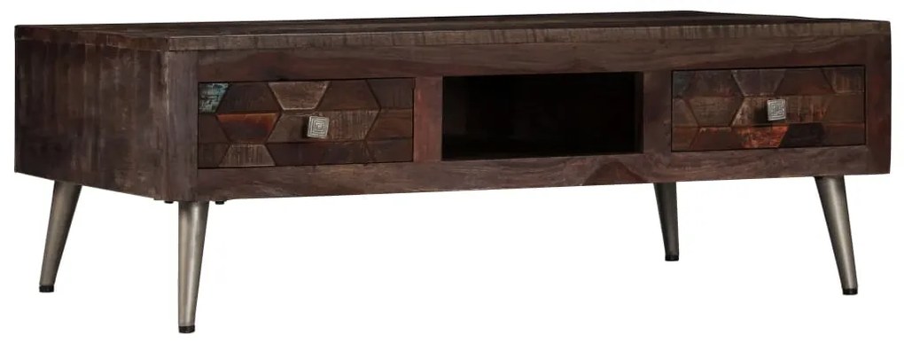 Mesa de centro em madeira recuperada maciça 100x60x35 cm