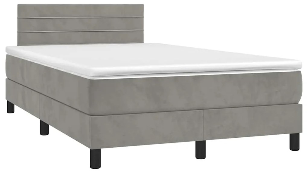 Cama box spring colchão LED 120x190 cm couro artif. cinza-claro