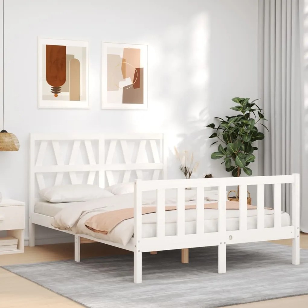 Estrutura de cama com cabeceira 140x190cm madeira maciça branco