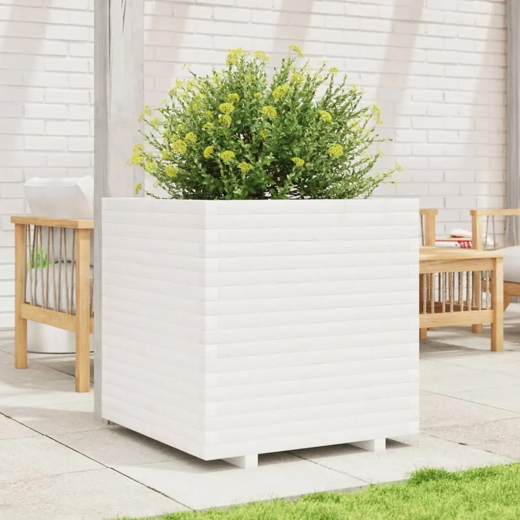 Vaso/floreira de jardim 70x70x72 cm pinho maciço branco