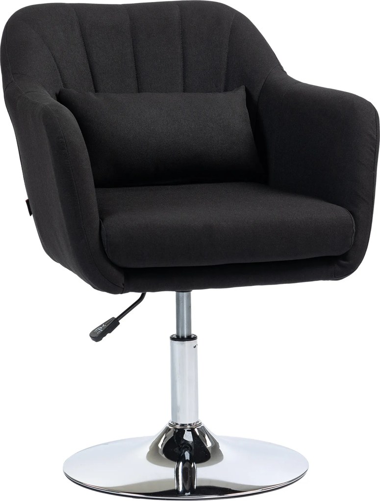 HOMCOM Cadeira giratória, cadeira de escritório regulável em altura, poliéster com aspeto de linho, Metal, 60 x 60 x 79-91 cm, Preto | Aosom Portugal
