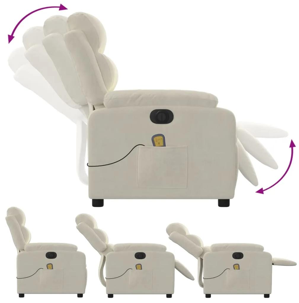 Poltrona de massagens reclinável elétrica veludo cor creme