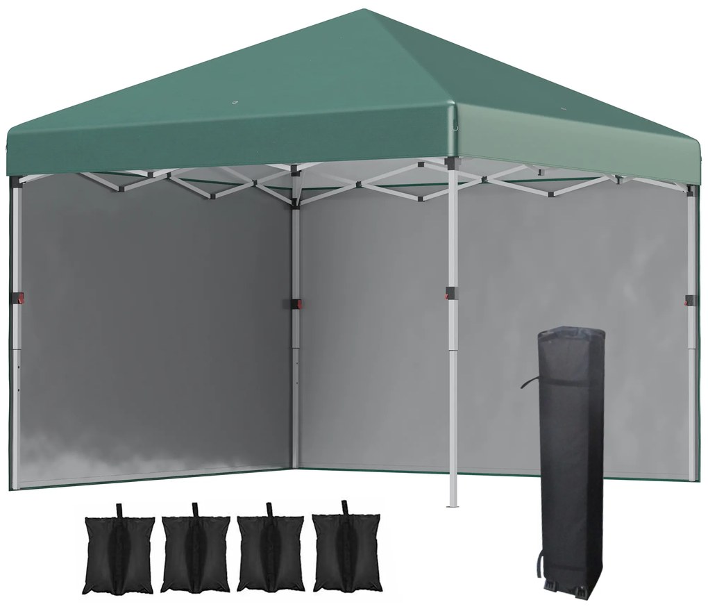 Outsunny Tenda Dobrável Pop-up 297x297x288 cm com 2 Paredes Laterais Anti-UV Altura Ajustável em 3 Níveis e Bolsa de Transporte Verde