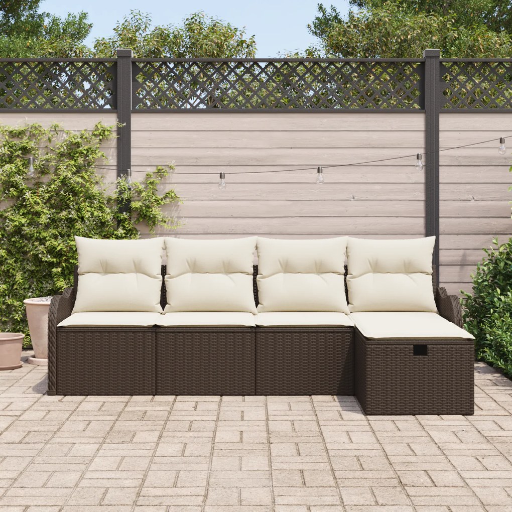 Conjunto de Sofá de Jardim vidaXL de 5 Peças com Almofadas Marrom Poli