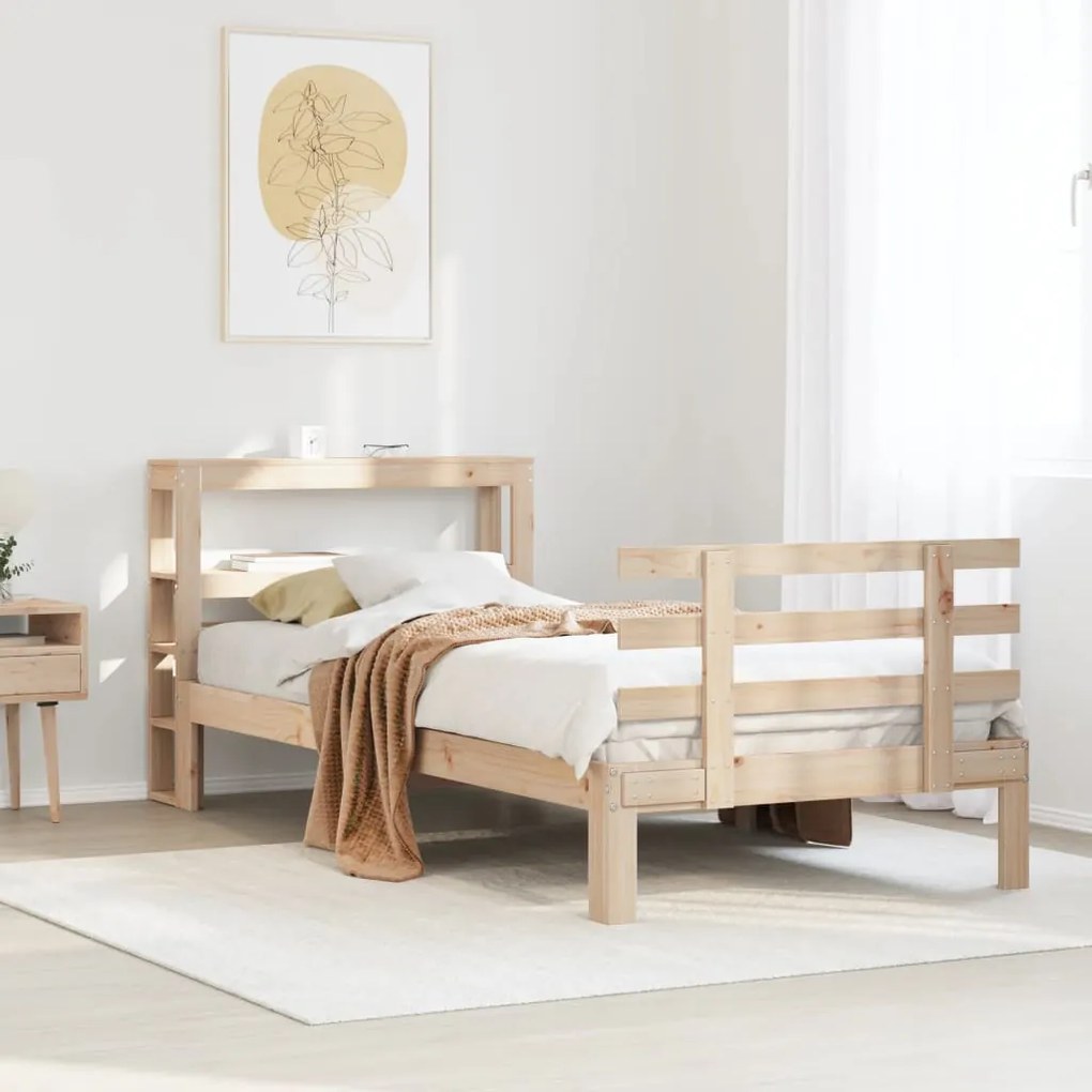 vidaXL Estrutura de cama com cabeceira 90x200 cm pinho maciço