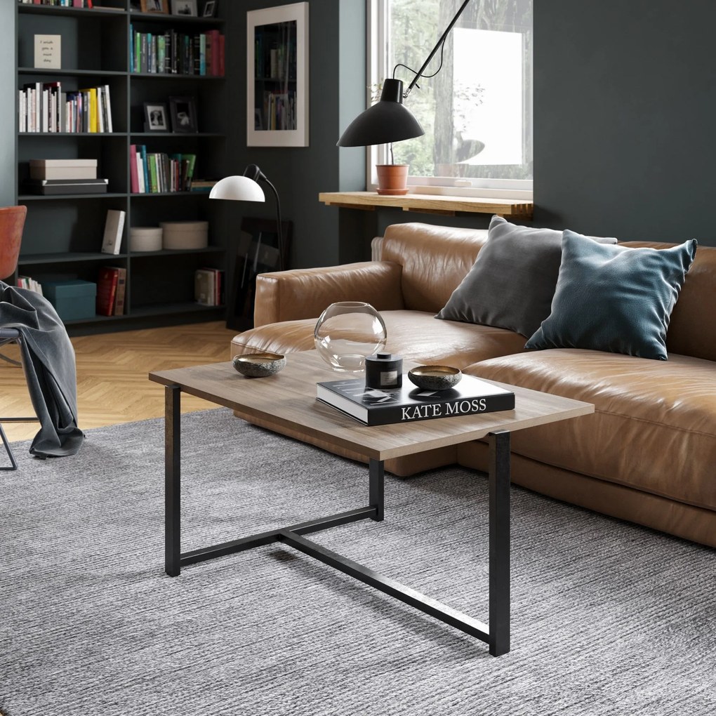Mesa de Centro Merideths – Nogueira e Preto – 92x45x64 cm