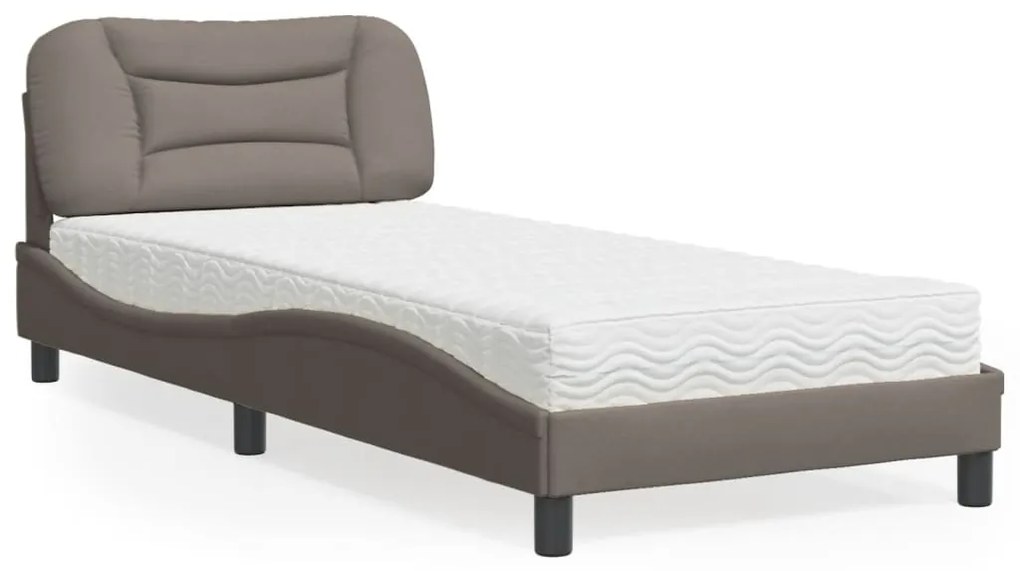 Cama com colchão 90x190 cm tecido castanho-acinzentado