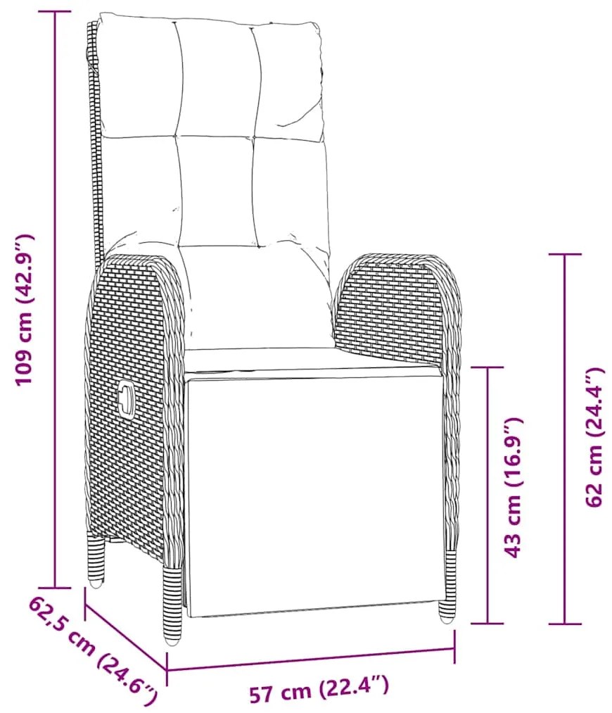 Conjunto de Jantar de Jardim com 3 Peças e Almofadas em Polyrattan Pre