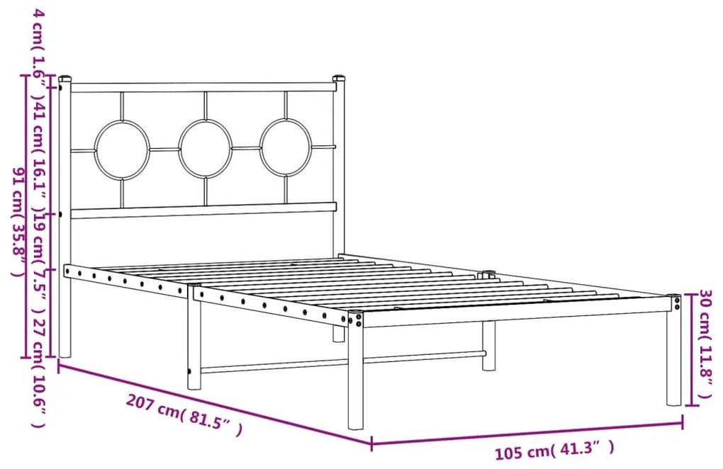 Estrutura de cama com cabeceira 100x200 cm metal branco