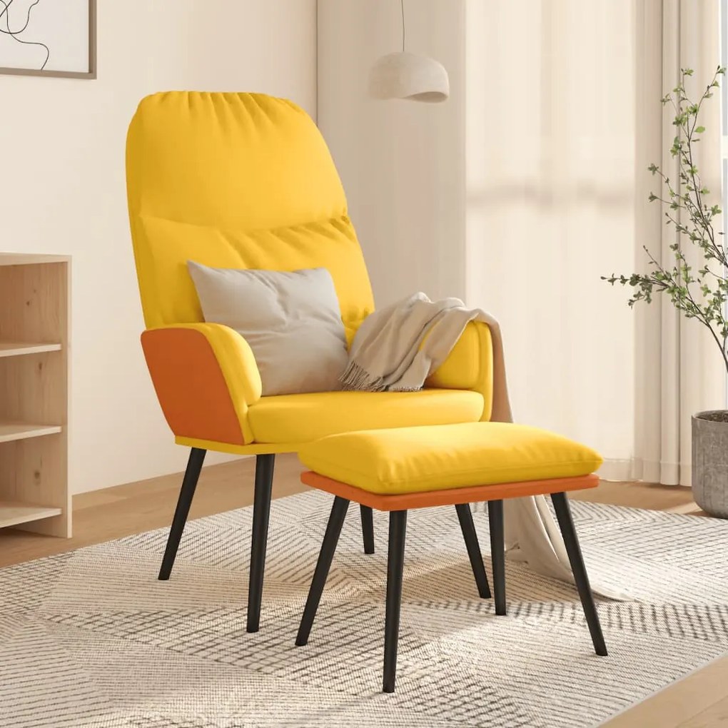 vidaXL Cadeira de descanso com banco tecido amarelo mostarda