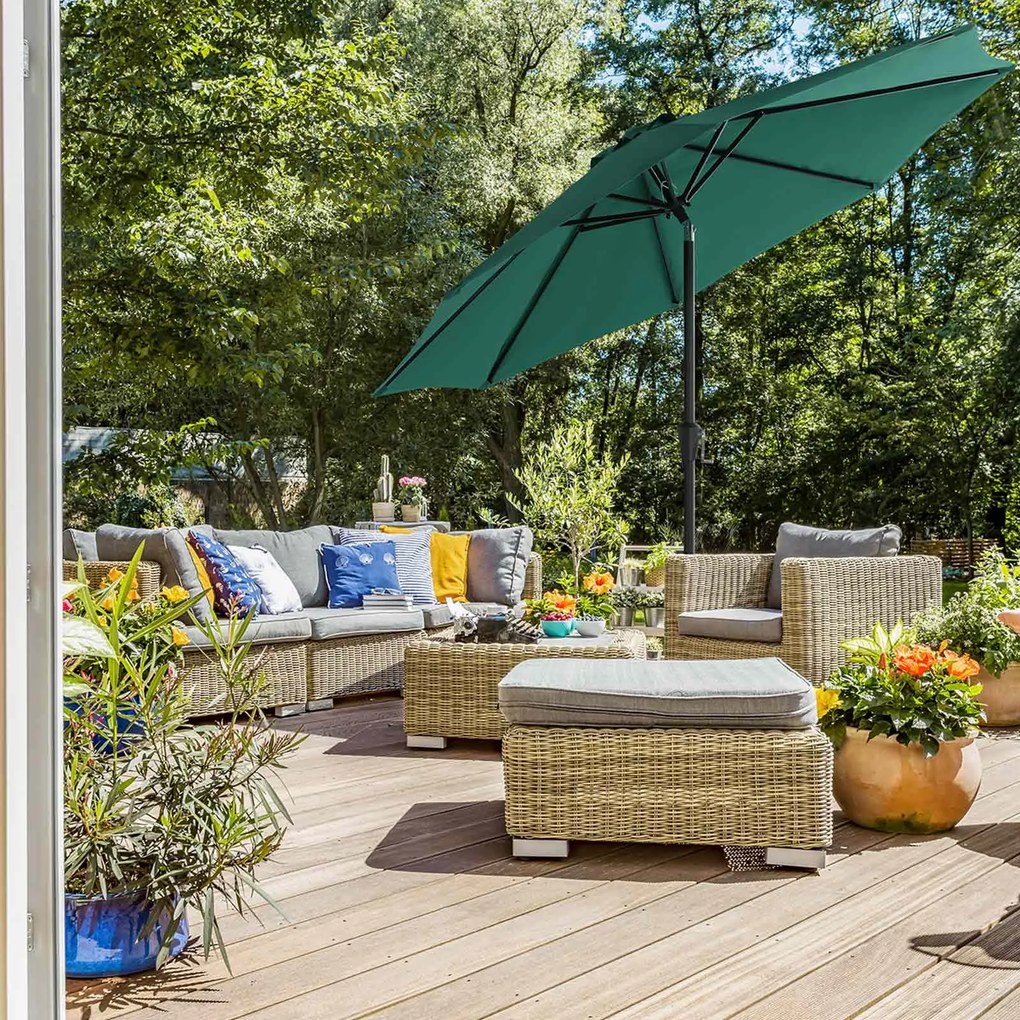 Guarda-sol 3 m jardim com proteção solar até UPF 50+ e inclinação verde escuro