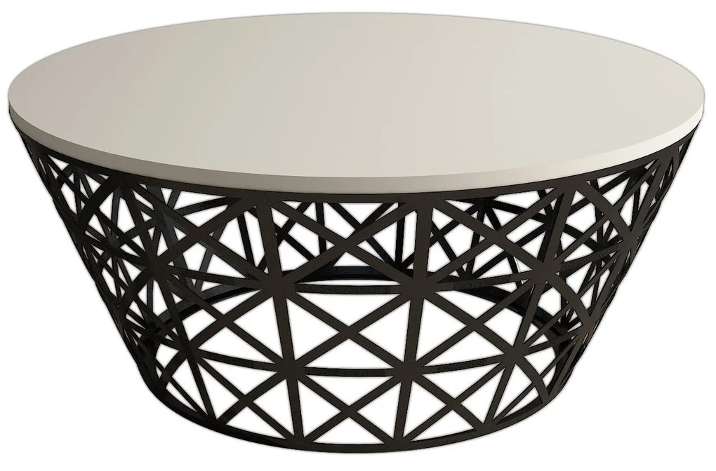Mesa de Centro Stil Metal Ferforje – Creme/Preto – 90x90x38 cm