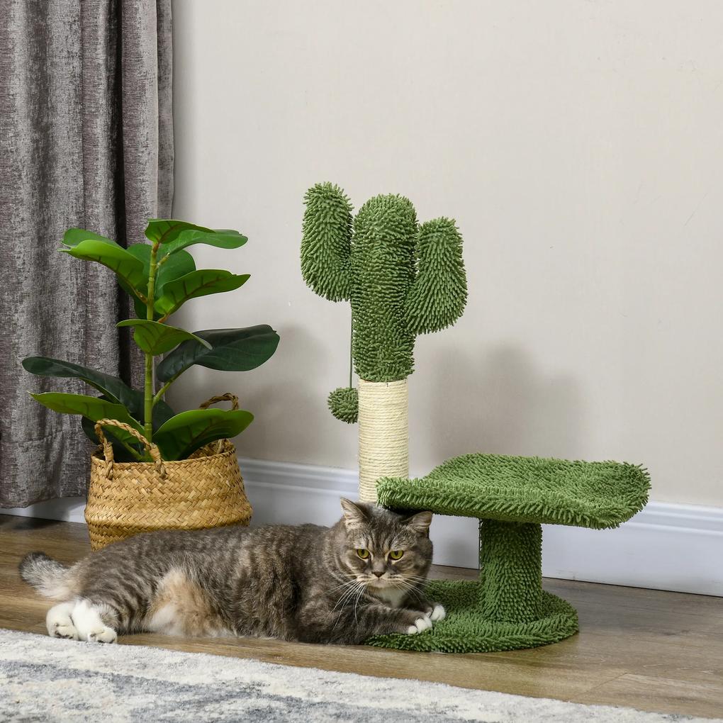 Arranhador para Gatos em Forma de Cactus de 55,5 cm com Poste de Sisal Cama e Bola de Brinquedo 35x31x55,5 cm Verde