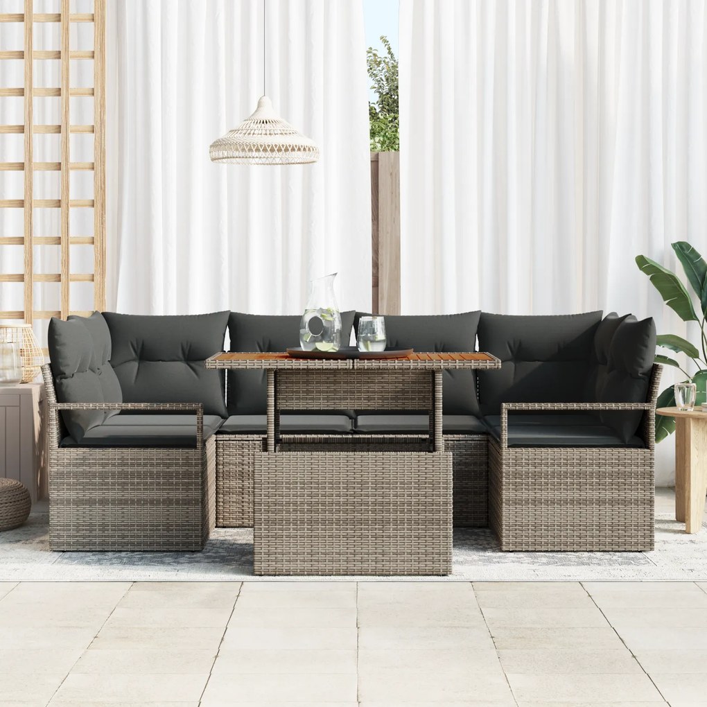 Conjunto de Sofá de Jardim de 7 Peças vidaXL com Almofadas Cinza Ratta