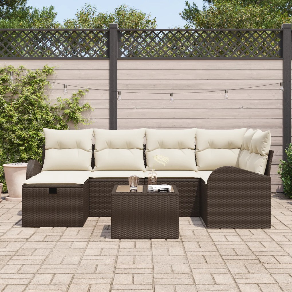 Conjunto de Sofá de Jardim de 7 Peças com Almofadas em Vime Sintético