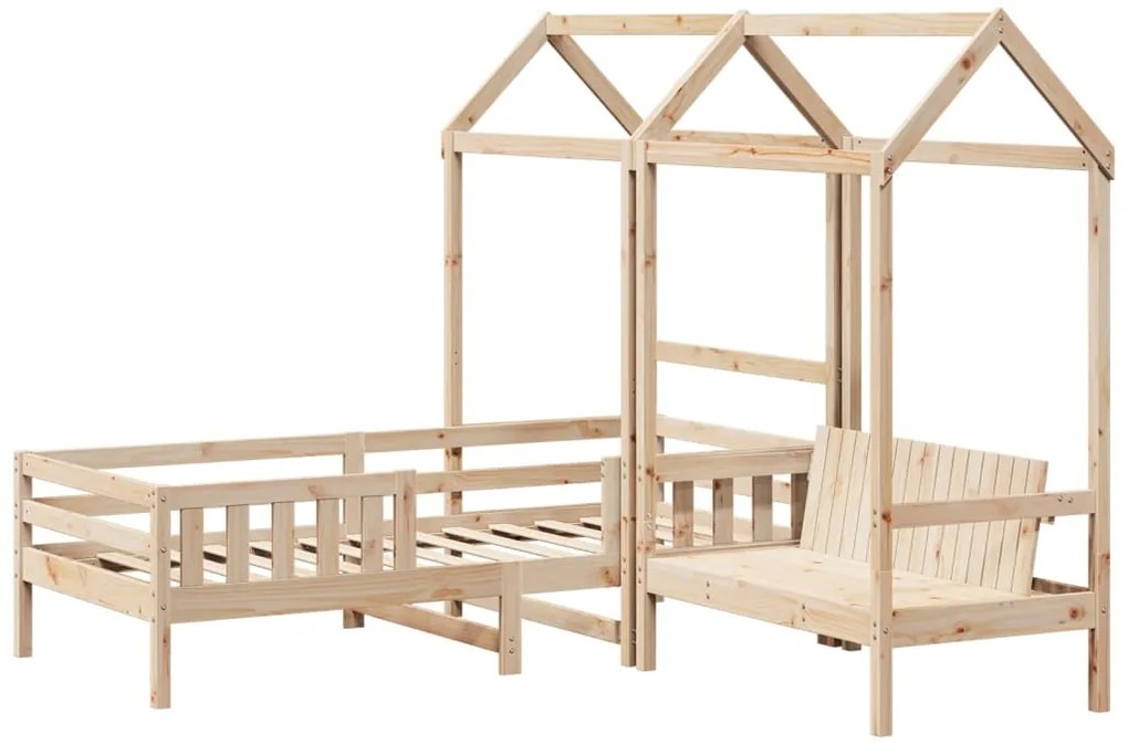 Conjunto de cama e banco com telhado 80x200 cm pinho maciço