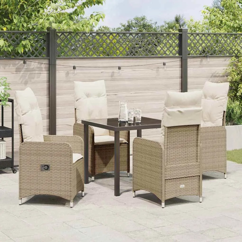 Conjunto de Jantar de Jardim 5 Peças com Almofadas em Rattan Sintético