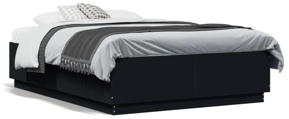 Estrutura cama c/ luzes LED 135x190 cm derivados madeira preto