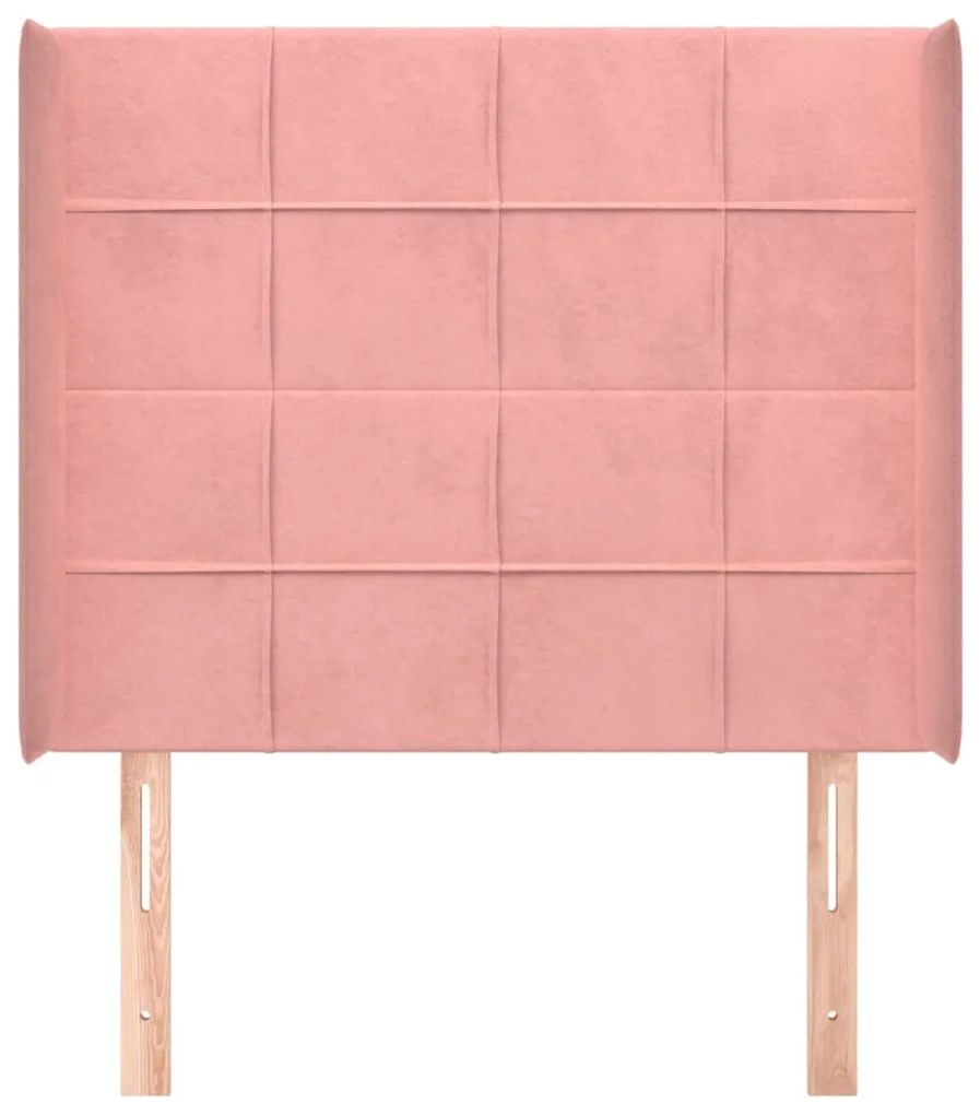 Cabeceira de cama c/ abas veludo 83x16x118/128 cm rosa