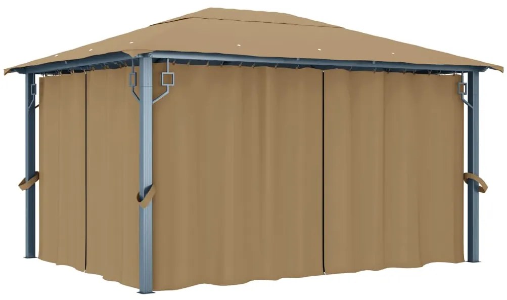 Gazebo com cortina 400x300 cm alumínio cinzento-acastanhado