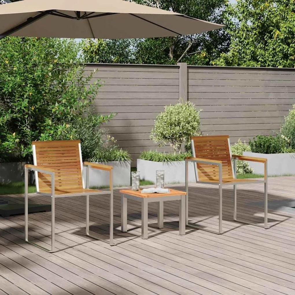 Cama de Sol com Cadeiras de Jardim 3 peças Madeira Sólida Acácia