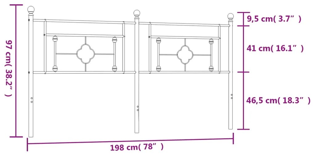 Cabeceira de cama 193 cm metal preto