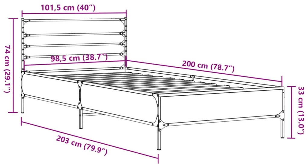 Estrutura de cama derivados de madeira e metal carvalho sonoma