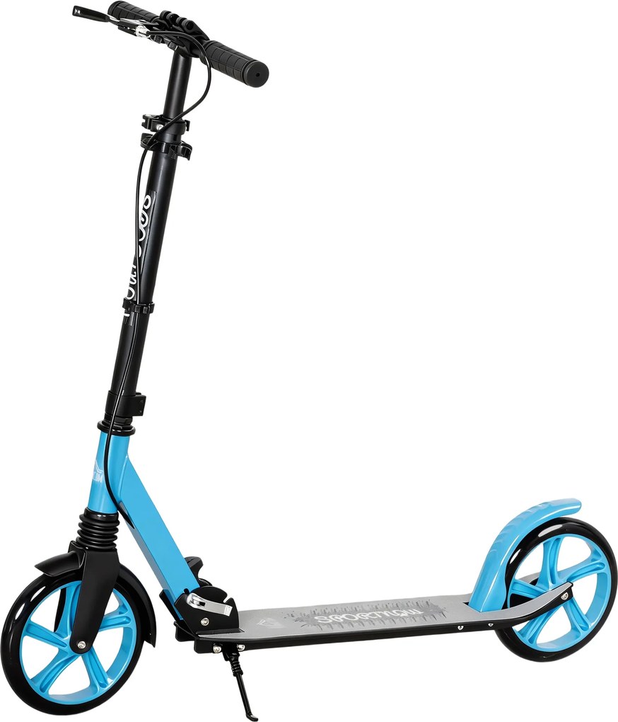 HOMCOM Trotinete Dobrável com Guiador Ajustável, Rodas Grandes de 200 mm, Amortecimento e Travão, Carga Máxima de 100 kg, 91,5 x 36,5 x 91-104 cm, Azul | Aosom Portugal