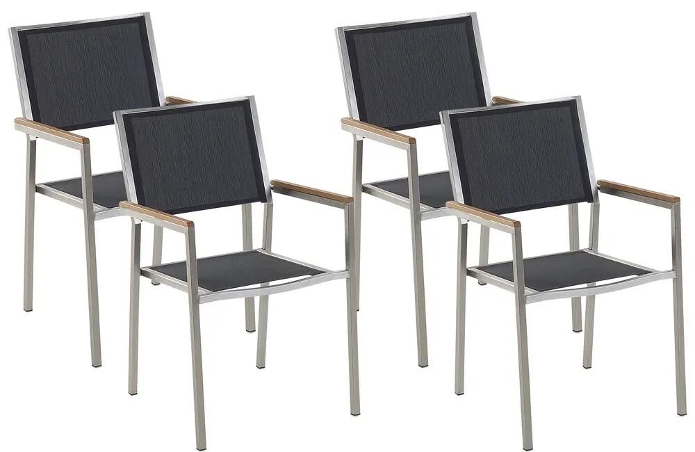 Conjunto de 4 cadeiras de jardim em metal e tela preta GROSSETO Beliani
